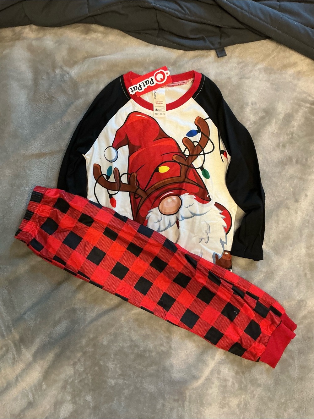 PatPat Red Black Buffalo Plaid Kids Christmas Gnome Pajama Set